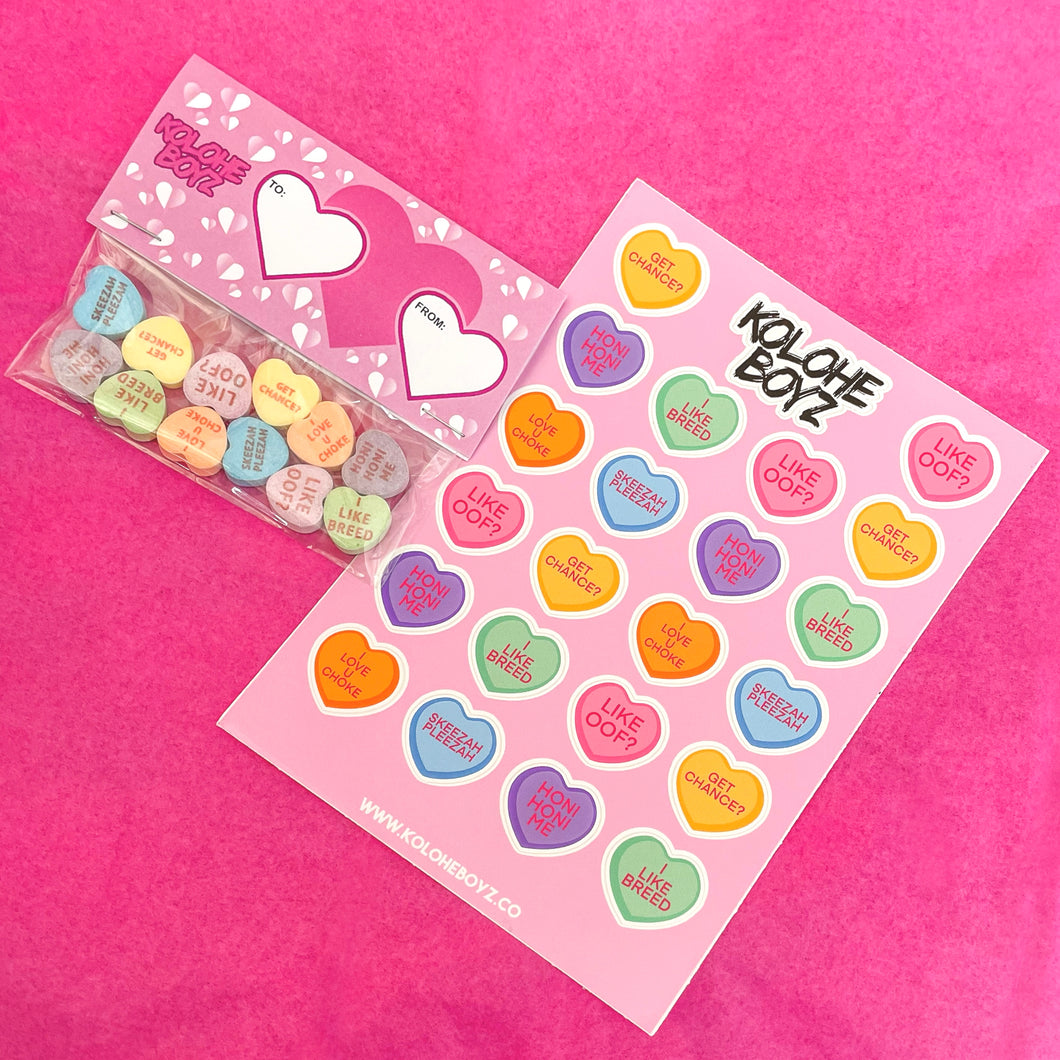 Valentines Candy Hearts and Sticker Sheet
